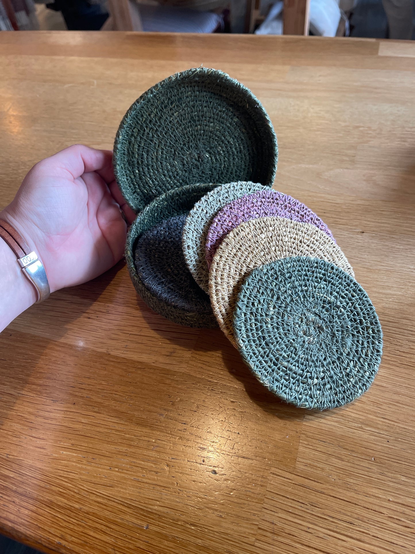 Madam stoltz seagrass coasters in Box green