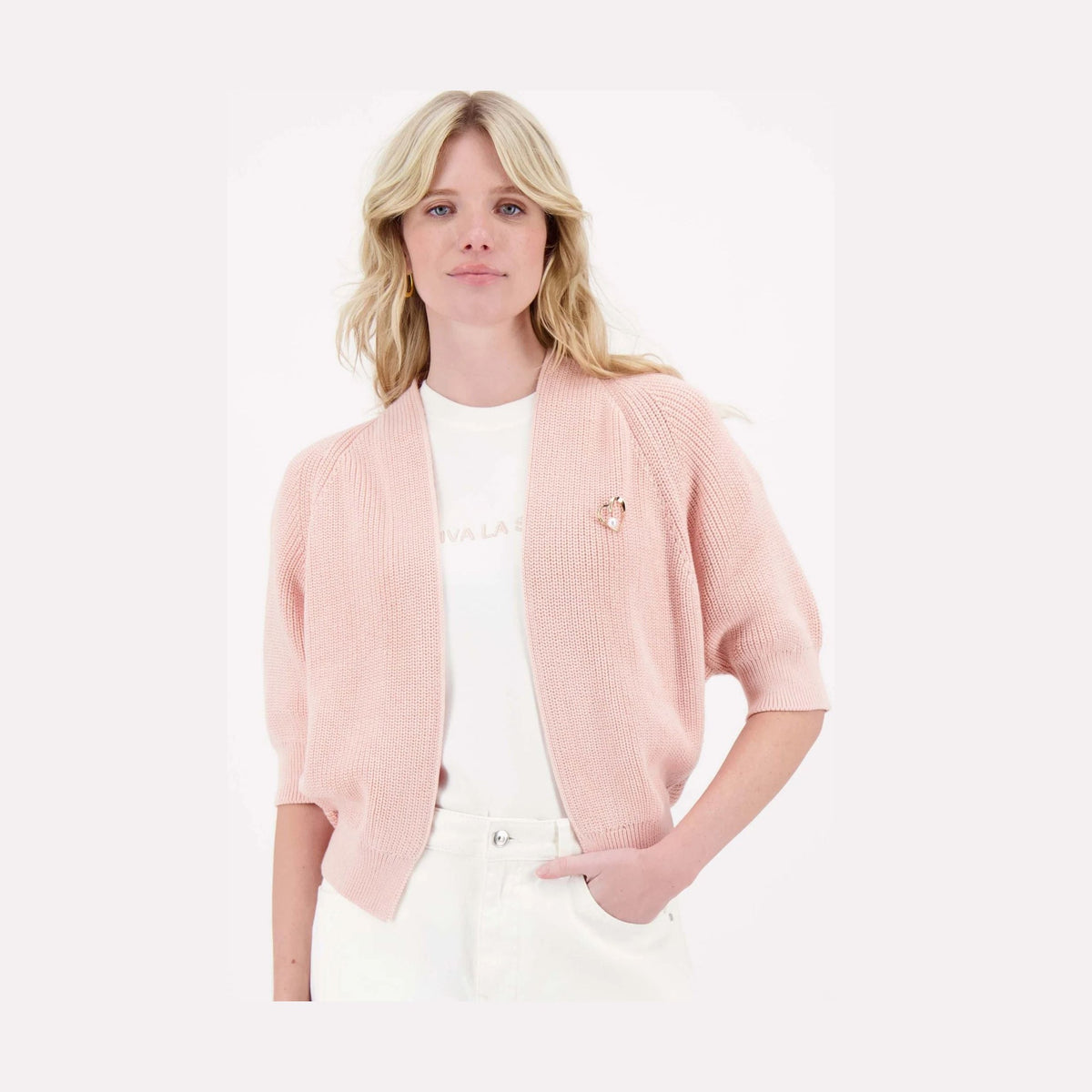 Vest met vleermuis mouwen met broche soft pink