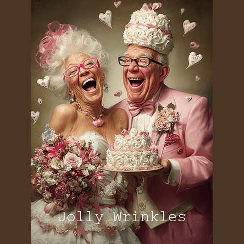 Jolly wrinkles ansichtkaart blij bruidspaar