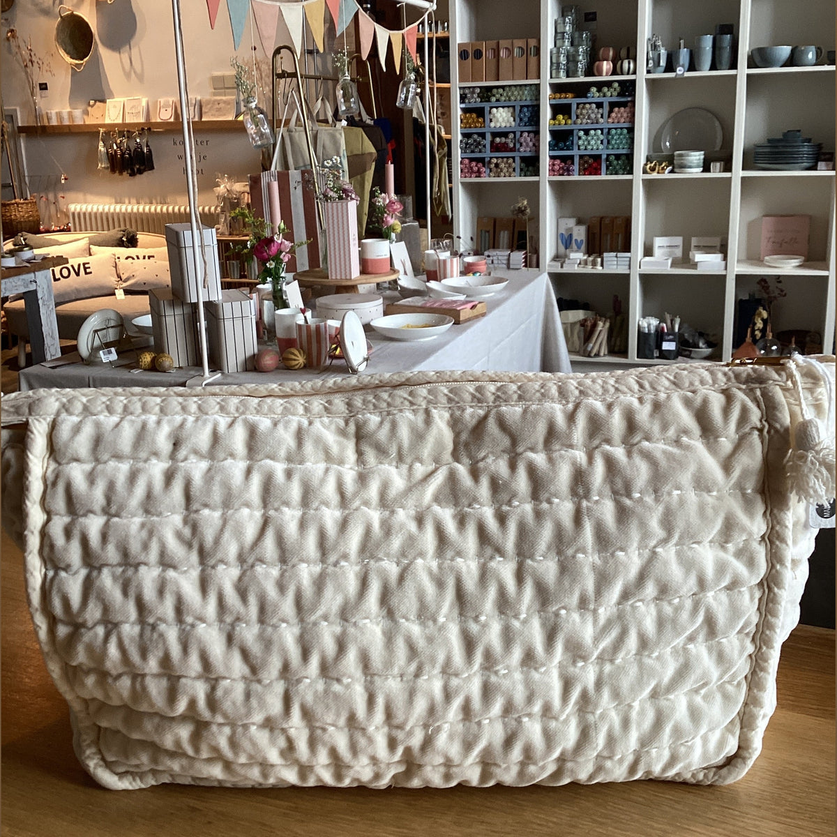 Madam Stoltz Quilted velvet washbag