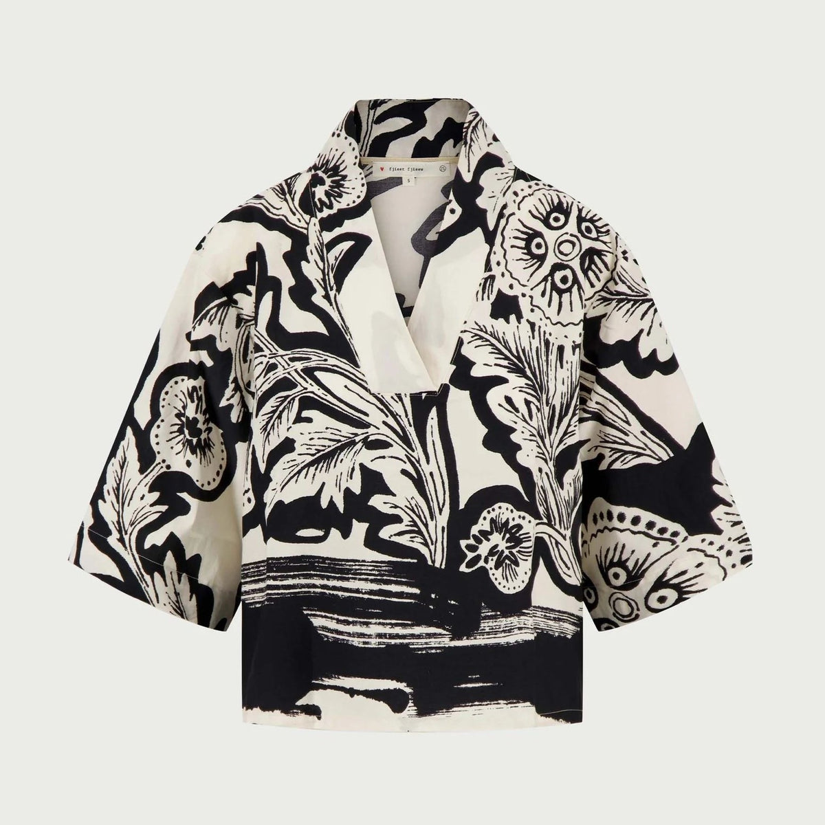 Zusss V hals woven top borderprint