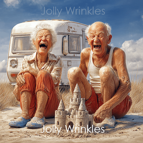 Jolly wrinkles wenskaart zandkasteel
