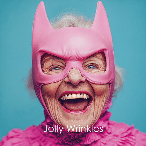 Jolly wrinkles wenskaart pink batwoman