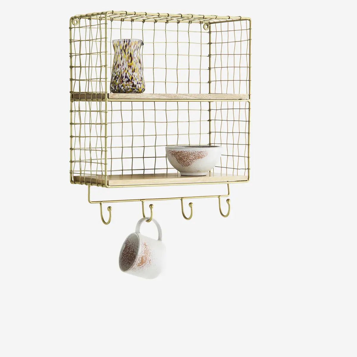 Madam stoltz iron wall shelf with hooks