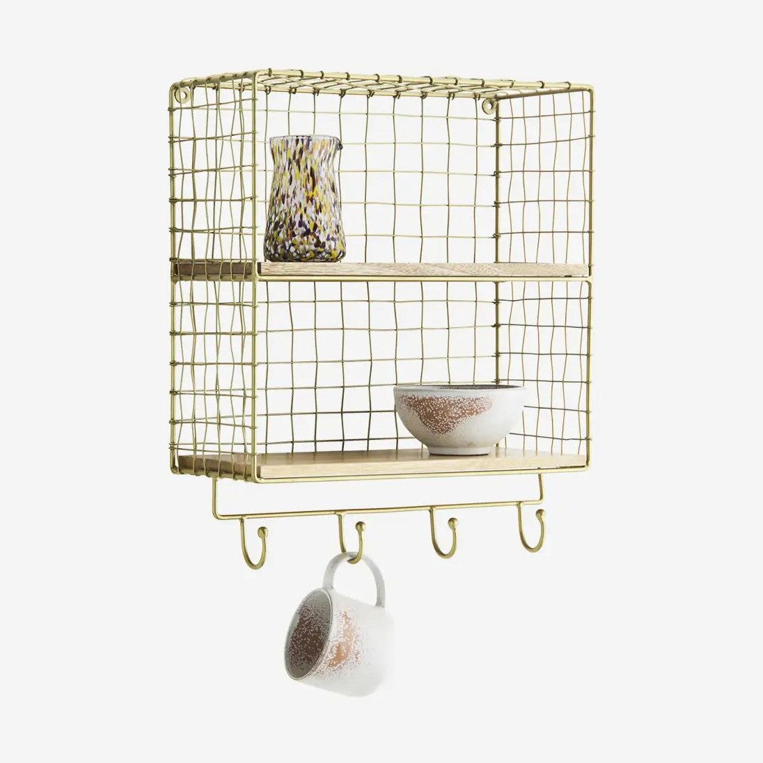 Madam stoltz iron wall shelf with hooks