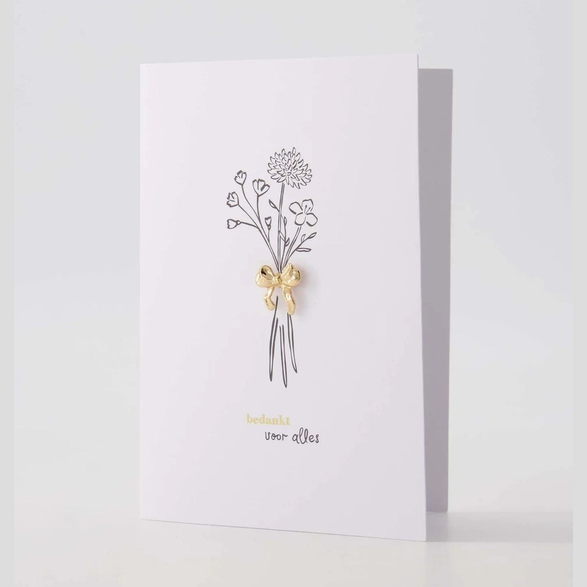 Wenskaart Broche Strikje Bedankt Wit/Zwart/Goud
