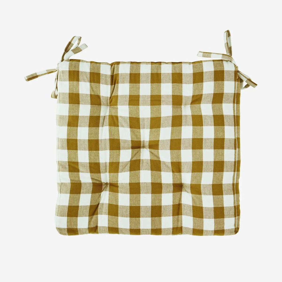 Madam stoltz checked cotton chair pad yellow