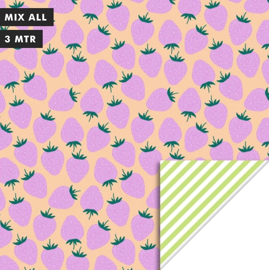 Inpakpapier strawberry pink - stripe lime