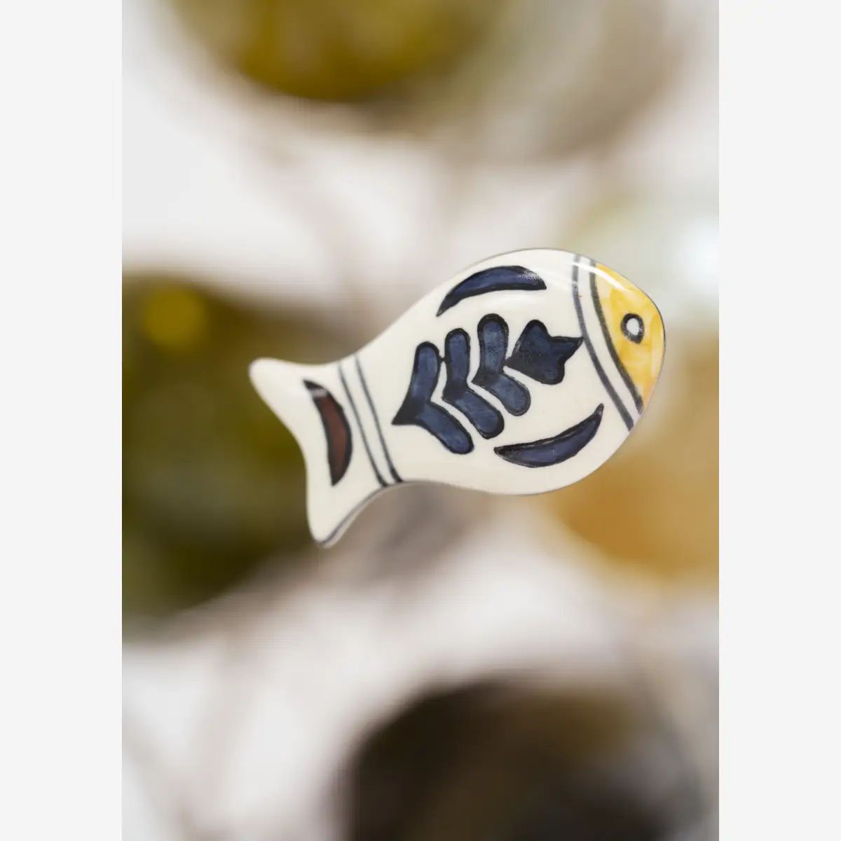 Madam stoltz hand painted stoneware bottle stopper blue fish