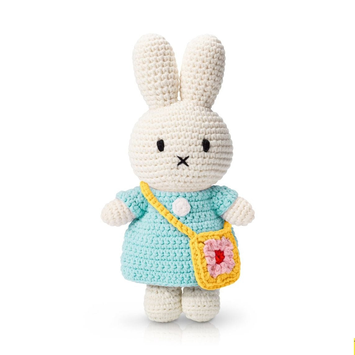 Just dutch Miffy / Nijntje handmade and her pastel aqua dress + flowerbag