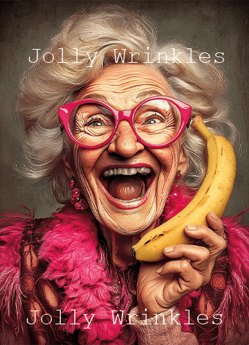 Jolly wrinkles ansichtkaart vrouw belt met banaan