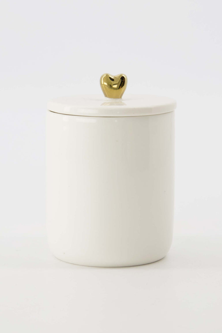 Bewaarpot keramiek smal wit/goud