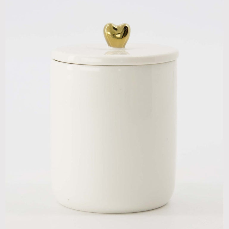 Bewaarpot keramiek smal wit/goud