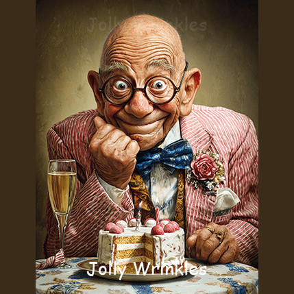 Jolly wrinkles ansichtkaart Jarige man met taart