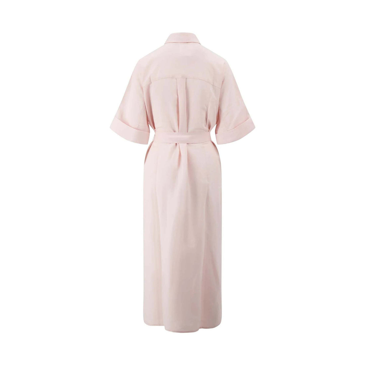 Linnen wijde doorknoopjurk met korte mouw soft pink