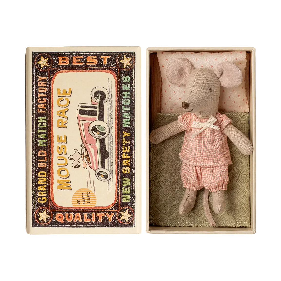Maileg Little sister mouse in matchbox (magneet)