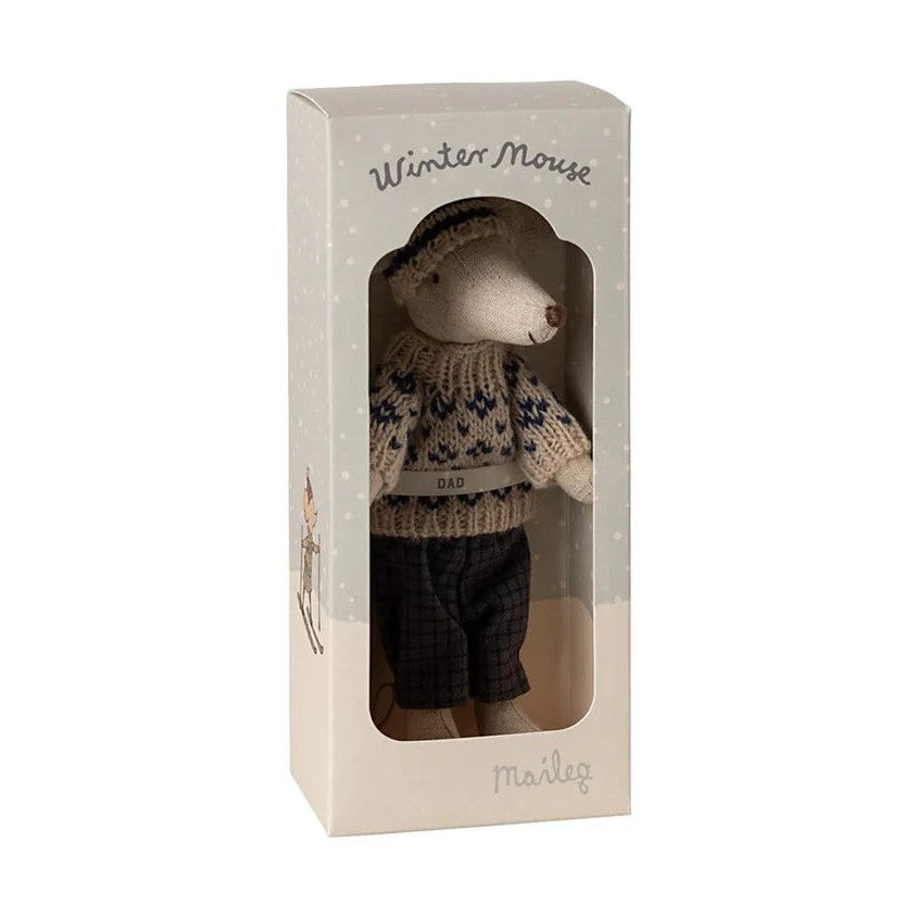 Maileg winter mouse with ski set dad blue