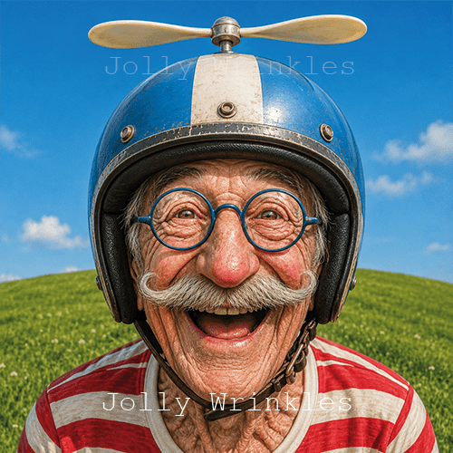 Jolly wrinkles wenskaart man met helm