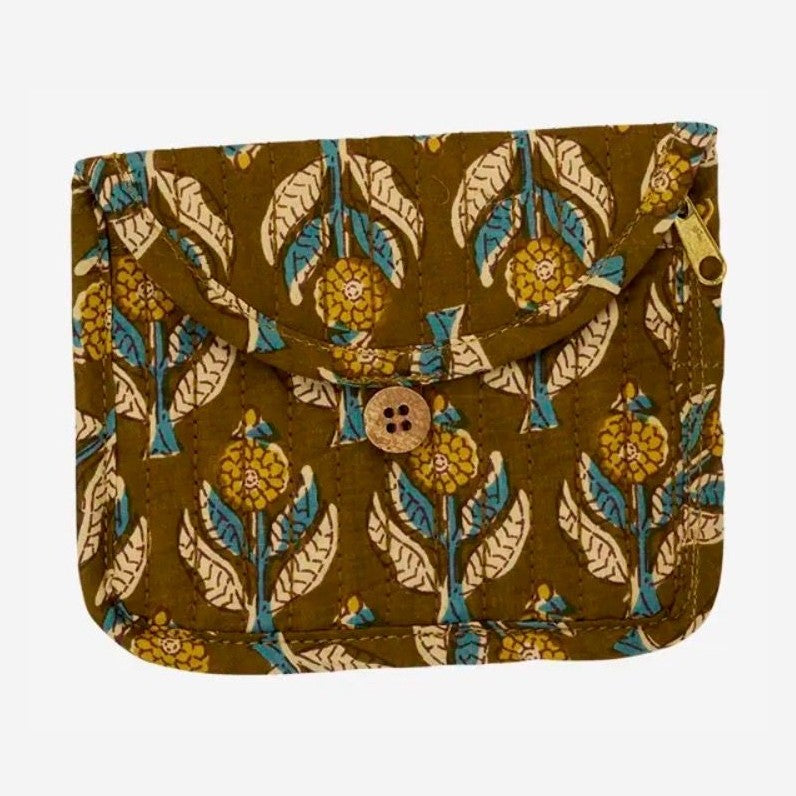 Madam stoltz quilted cotton purse 12x9cm brown