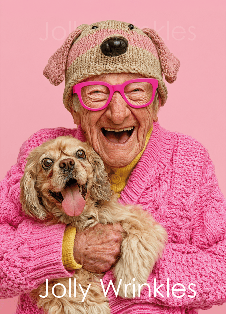 Jolly wrinkles ansichtkaart Roze man met hondje