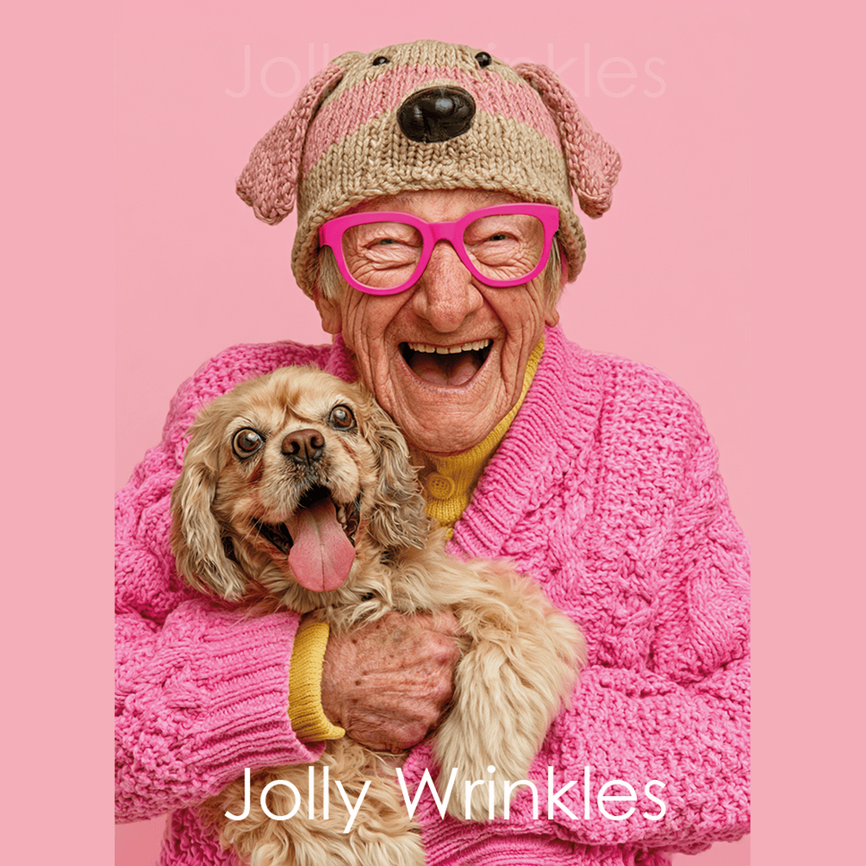 Jolly wrinkles ansichtkaart Roze man met hondje
