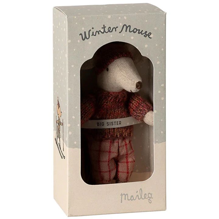 Maileg winter muis grote zus roze met muts