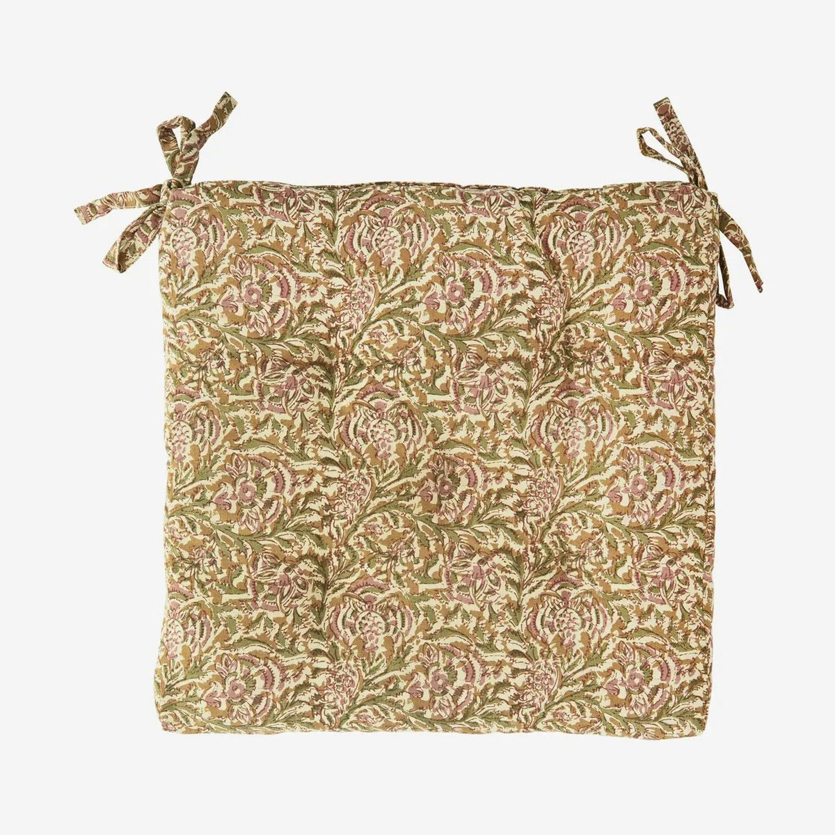 Madam stoltz printed cotton chair pad honey