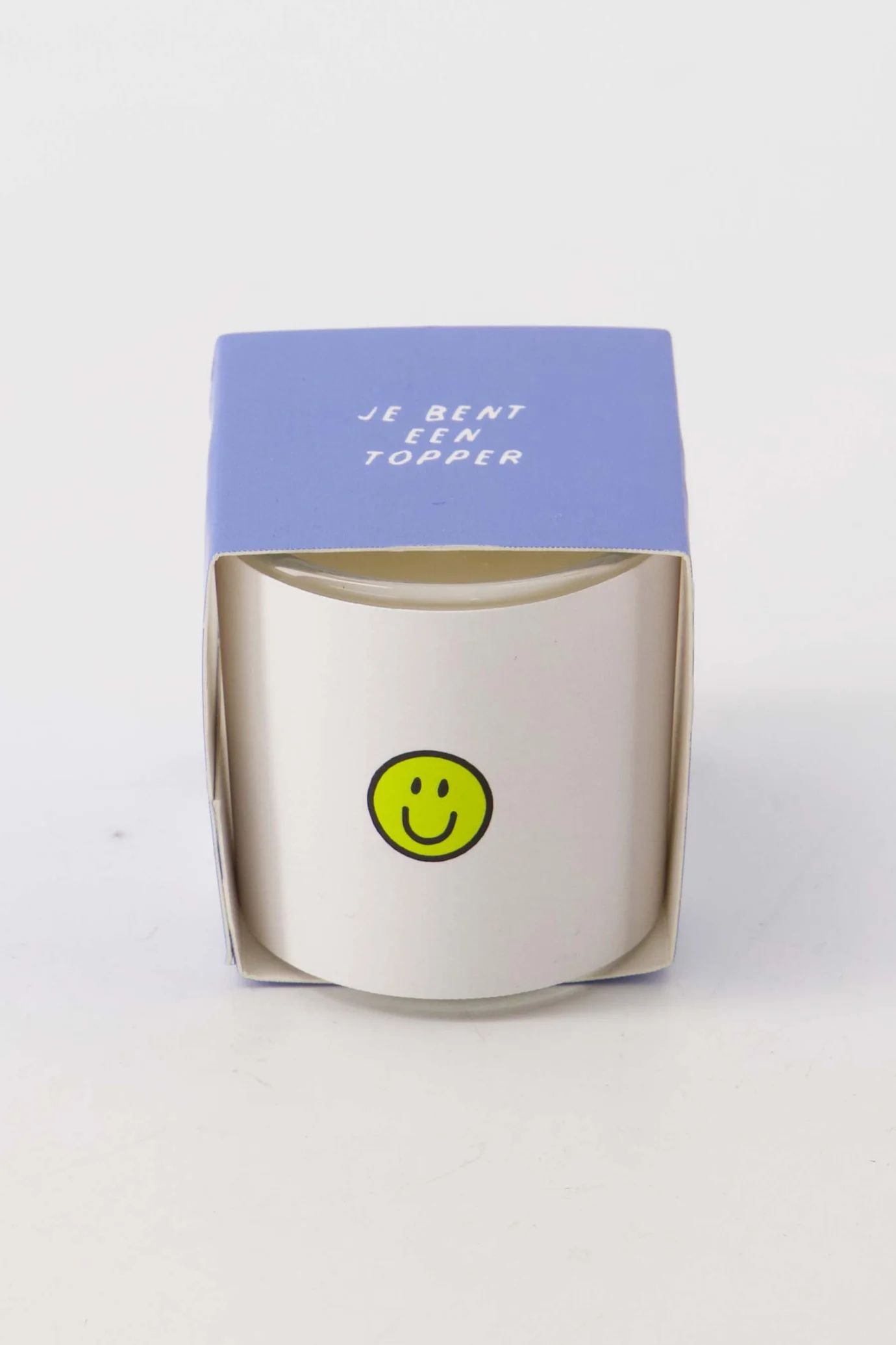 Geurkaarsje in wikkel topper wit/blauw