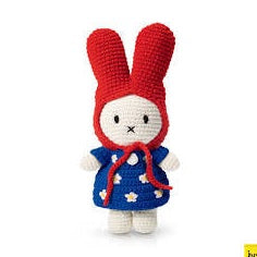 Just dutch Miffy / Nijntje handmade and her blue flowerdress + red hat