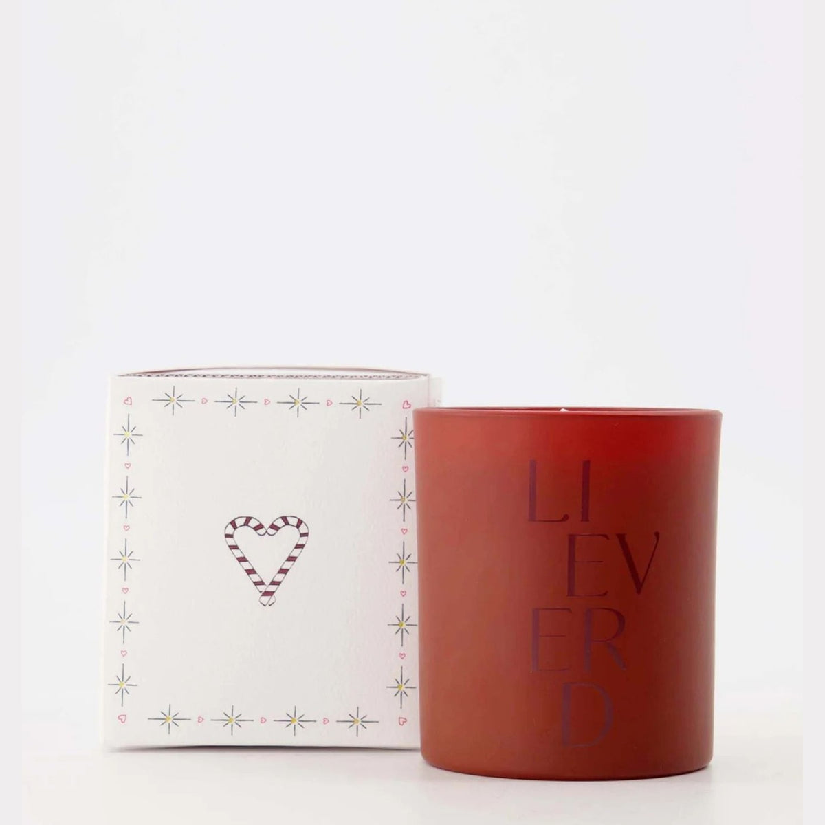 Geurkaars glas in doosje lieverd wit/donkerrood