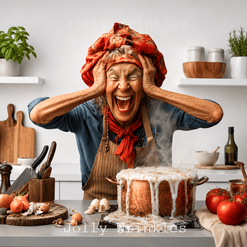 Jolly wrinkles wenskaart oma kookt over