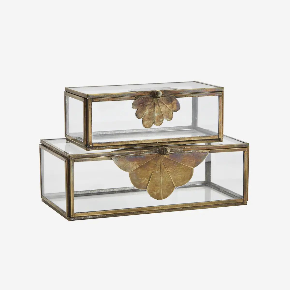 Madam stoltz glass medium box brass leaf