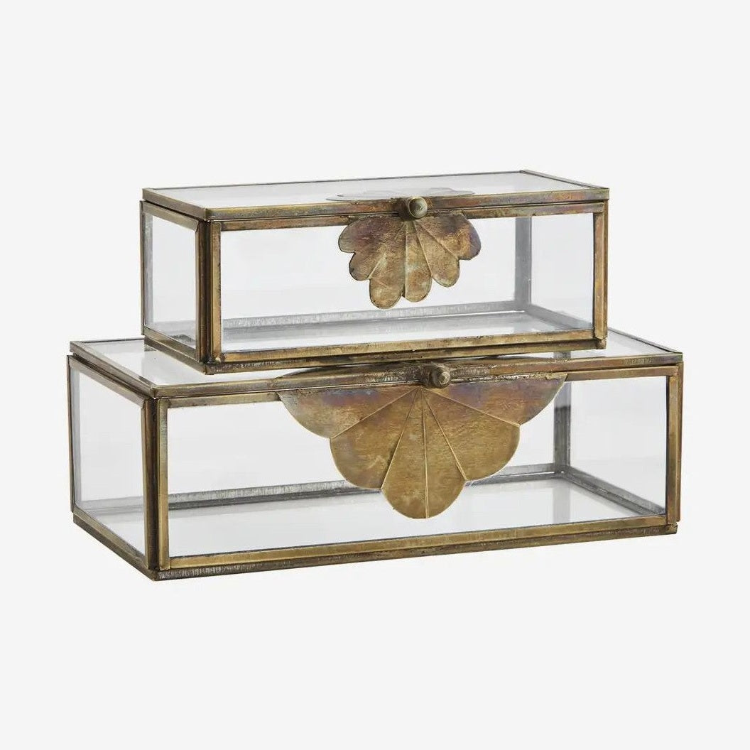 Madam stoltz glass medium box brass leaf