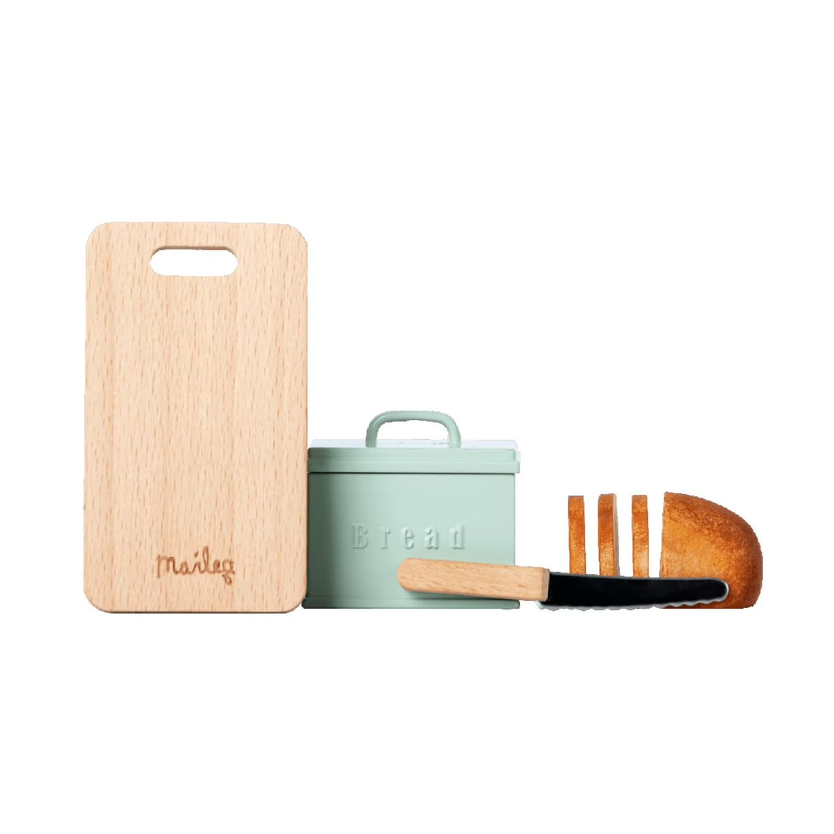maileg Bread box w utensils miniature