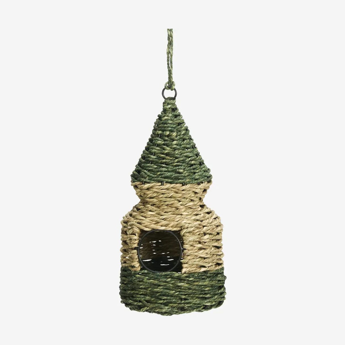 Madam stoltz Hanging bird house natural green