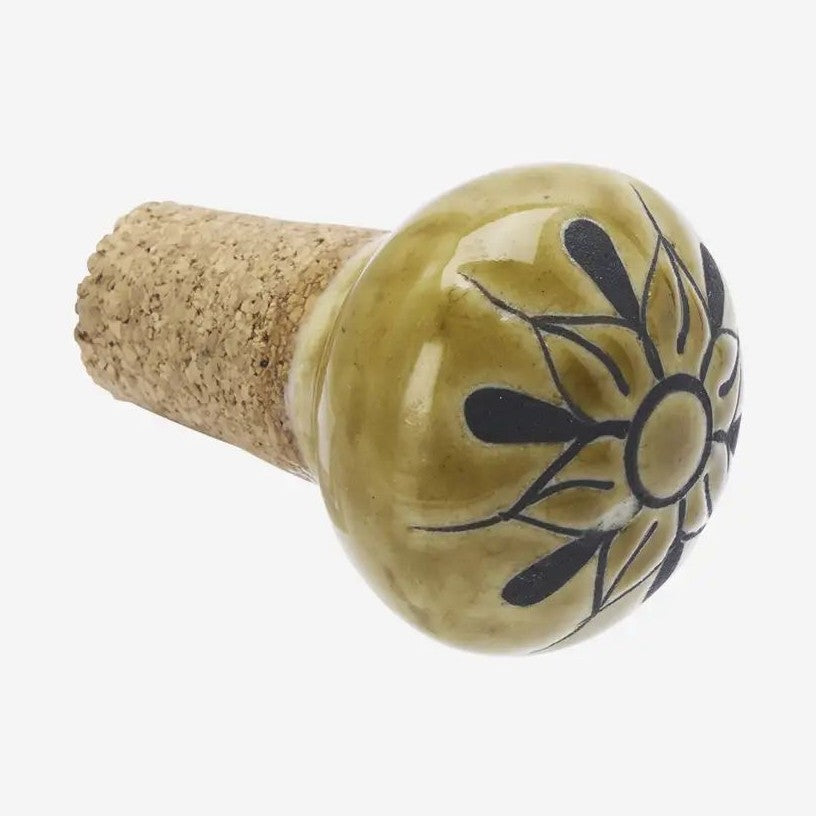 Madam stoltz hand-painted stoneware bottle stopper yellow