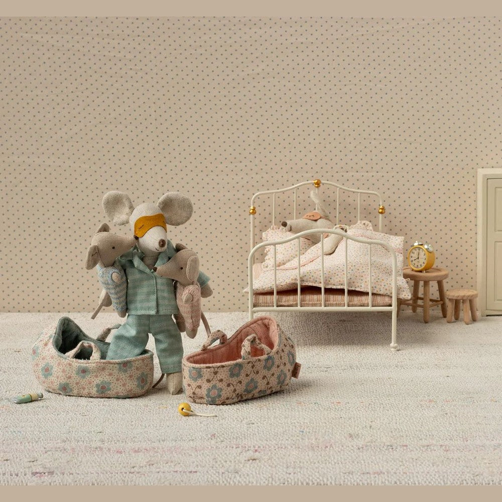 Maileg baby mouse in carry cot rose