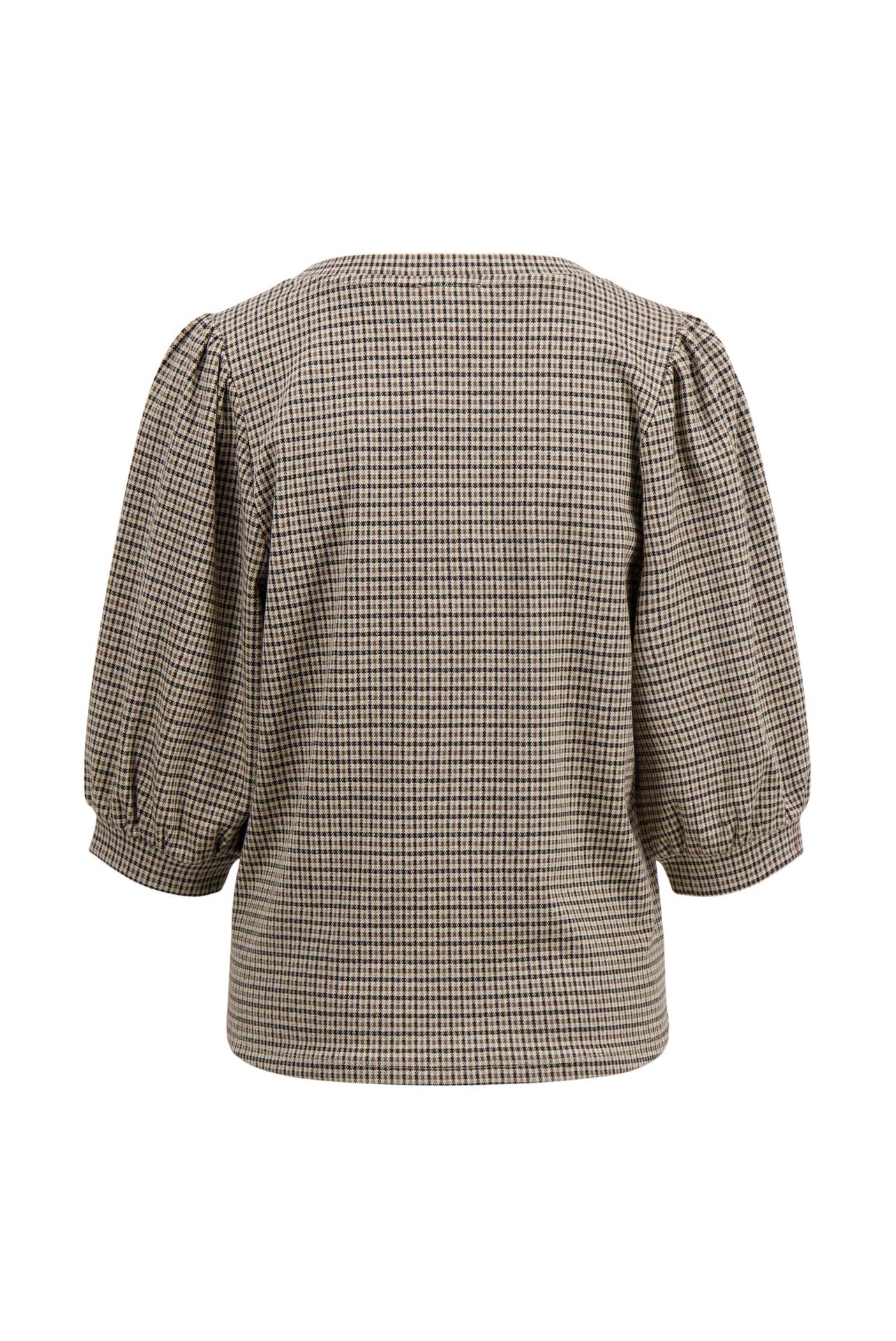 Zusss geruite top met pofmouw M mid brown