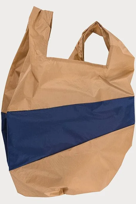 The new shopping bag camel & navy Large