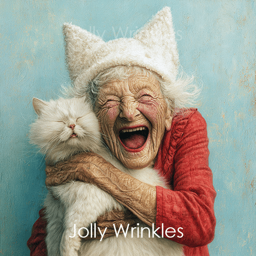 Jolly wrinkles wenskaart kattenvrouwtje