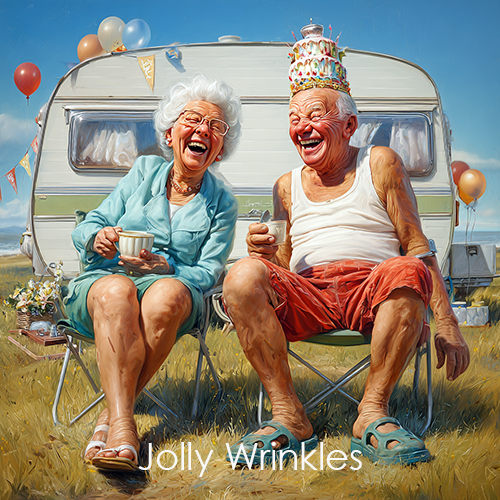 Jolly wrinkles wenskaart jarig op de camping