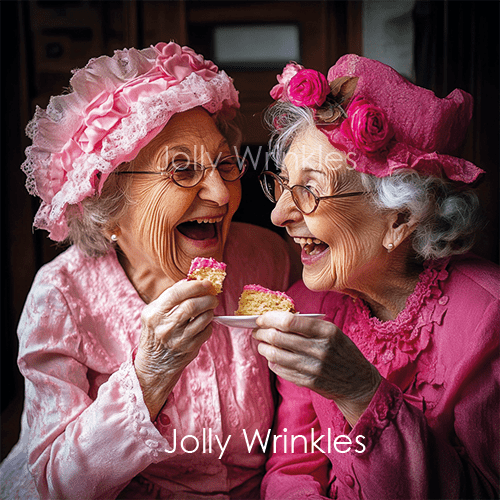 Jolly wrinkles wenskaart vriendinnen eten cake w002