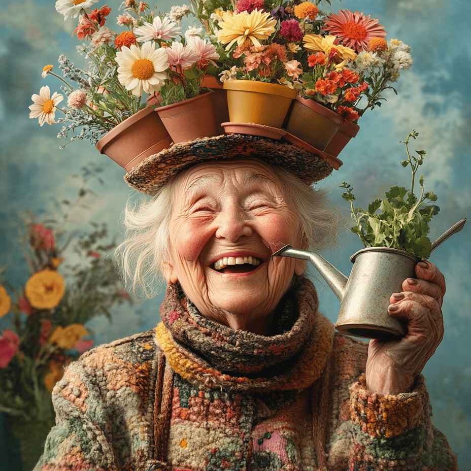 Jolly wrinkles ansichtkaartVrouw met planten