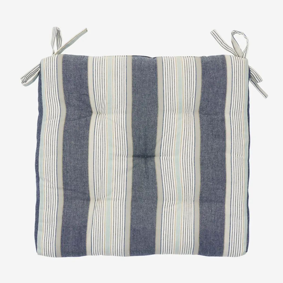 Madam Stoltz striped cotton chair pad Blue