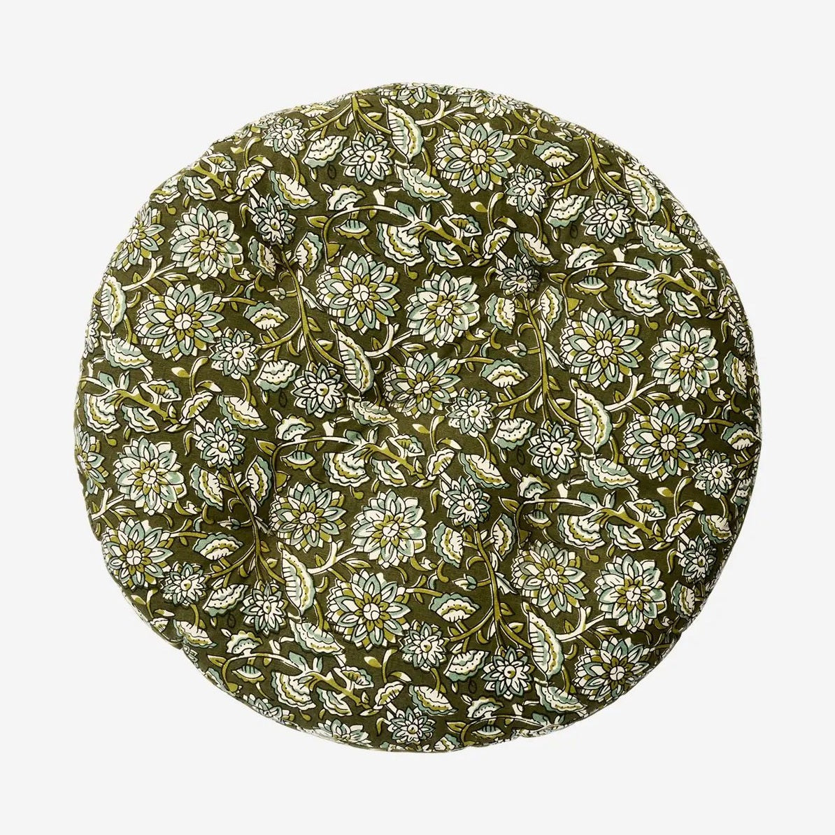 Madam stoltz round chair pad diameter 45cm green flower