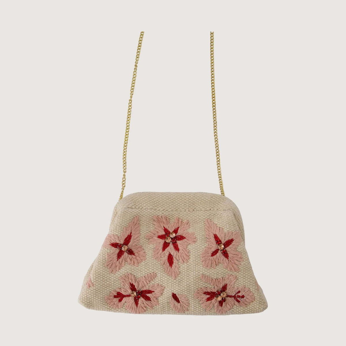 Zusss Geborduurd bloem tasje light pink one size