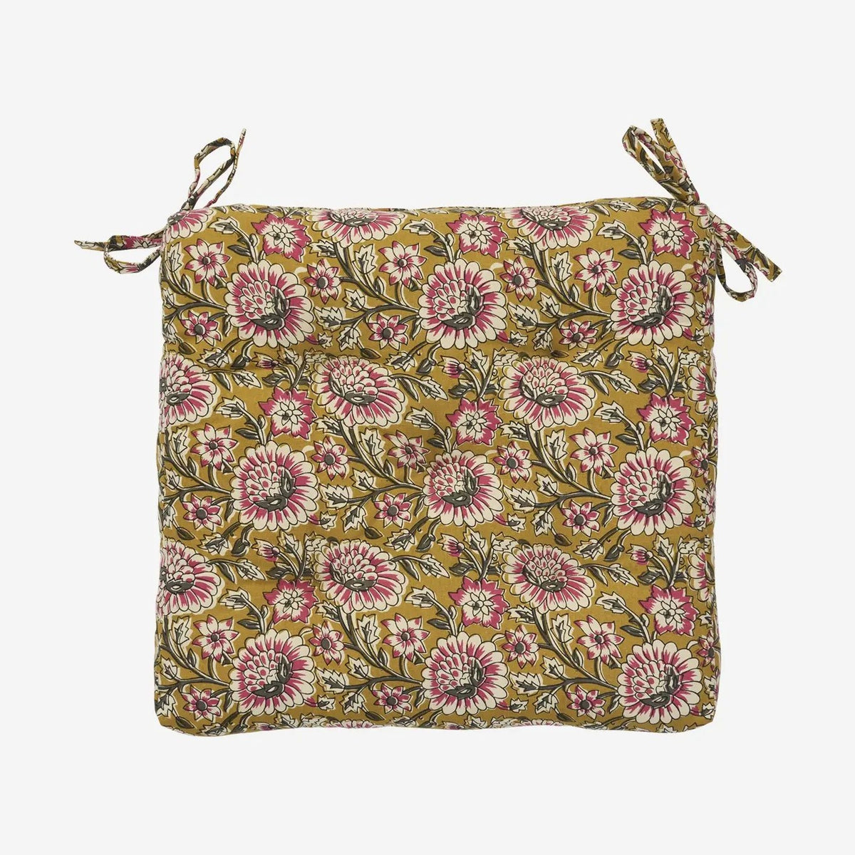 Madam Stoltz printed cotton chair pad Mustard