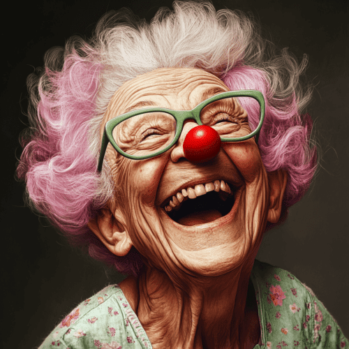 Jolly wrinkles wenskaart Oude vrouw als clown