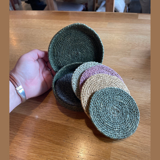 Madam stoltz seagrass coasters in Box green