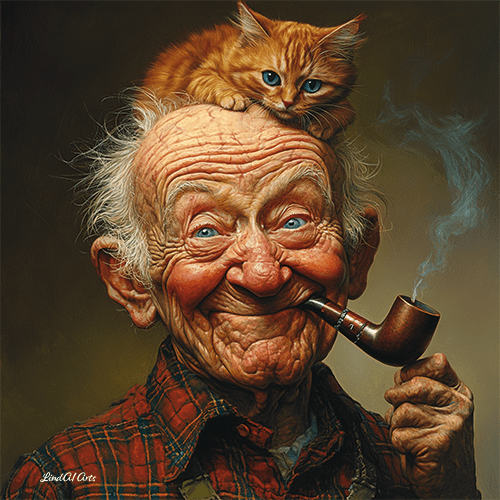 Jolly wrinkles wenskaart Oude man met kat